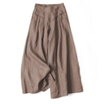 Buddha Stones Plain Color Cotton Linen High Waist Women's Wide Leg Pants With Pockets
