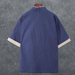Buddha Stones Summer Minimalist V-Neck Frog Button Solid Men's Short Sleeve Kimono