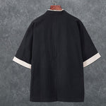 Buddha Stones Summer Minimalist V-Neck Frog Button Solid Men's Short Sleeve Kimono