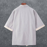 Buddha Stones Summer Minimalist V-Neck Frog Button Solid Men's Short Sleeve Kimono