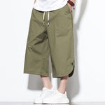 Buddha Stones Summer Casual Drawstring Side Slit Solid Cotton Men's Harem Pants With Pockets