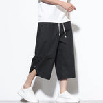 Buddha Stones Summer Casual Drawstring Side Slit Solid Cotton Men's Harem Pants With Pockets