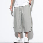 Buddha Stones Summer Casual Drawstring Side Slit Solid Cotton Men's Harem Pants With Pockets