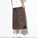 Buddha Stones Summer Casual Drawstring Side Slit Solid Cotton Men's Harem Pants With Pockets