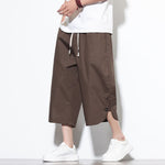 Buddha Stones Summer Casual Drawstring Side Slit Solid Cotton Men's Harem Pants With Pockets