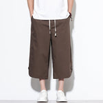 Buddha Stones Summer Casual Drawstring Side Slit Solid Cotton Men's Harem Pants With Pockets