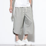 Buddha Stones Summer Casual Drawstring Side Slit Solid Cotton Men's Harem Pants With Pockets