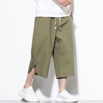 Buddha Stones Summer Casual Drawstring Side Slit Solid Cotton Men's Harem Pants With Pockets