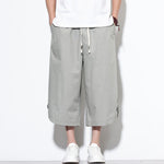 Buddha Stones Summer Casual Drawstring Side Slit Solid Cotton Men's Harem Pants With Pockets