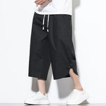 Buddha Stones Summer Casual Drawstring Side Slit Solid Cotton Men's Harem Pants With Pockets