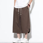 Buddha Stones Summer Casual Drawstring Side Slit Solid Cotton Men's Harem Pants With Pockets