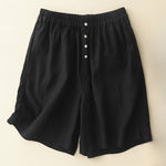 Buddha Stones Summer Minimalist Button-Up Elastic Waist Solid Women's Shorts With Pockets