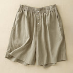 Buddha Stones Summer Minimalist Button-Up Elastic Waist Solid Women's Shorts With Pockets