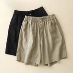 Buddha Stones Summer Minimalist Button-Up Elastic Waist Solid Women's Shorts With Pockets