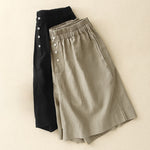 Buddha Stones Summer Minimalist Button-Up Elastic Waist Solid Women's Shorts With Pockets