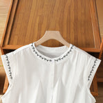 Buddha Stones Summer Button-Up Solid Crew Neck Women's Sleeveless Shirts