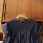 Buddha Stones Summer Button-Up Solid Crew Neck Women's Sleeveless Shirts