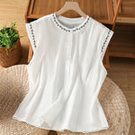 Buddha Stones Summer Button-Up Solid Crew Neck Women's Sleeveless Shirts