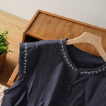 Buddha Stones Summer Button-Up Solid Crew Neck Women's Sleeveless Shirts