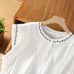 Buddha Stones Summer Button-Up Solid Crew Neck Women's Sleeveless Shirts
