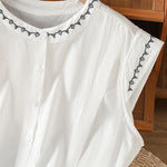 Buddha Stones Summer Button-Up Solid Crew Neck Women's Sleeveless Shirts