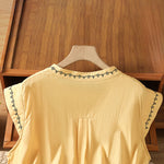 Buddha Stones Summer Button-Up Solid Crew Neck Women's Sleeveless Shirts