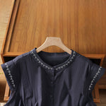 Buddha Stones Summer Button-Up Solid Crew Neck Women's Sleeveless Shirts