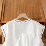 Buddha Stones Summer Button-Up Solid Crew Neck Women's Sleeveless Shirts
