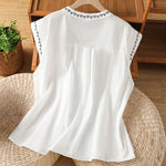 Buddha Stones Summer Button-Up Solid Crew Neck Women's Sleeveless Shirts