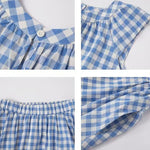 Buddha Stones Summer Pleated Yoke Gingham Check Women's Sleeveless T-Shirts Tank Top