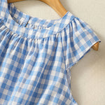 Buddha Stones Summer Pleated Yoke Gingham Check Women's Sleeveless T-Shirts Tank Top
