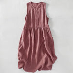 Buddha Stones Summer Casual Plaid Cotton Women's Sleeveless Dress With Pockets