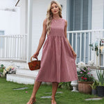 Buddha Stones Summer Casual Plaid Cotton Women's Sleeveless Dress With Pockets