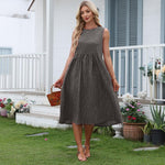 Buddha Stones Summer Casual Plaid Cotton Women's Sleeveless Dress With Pockets