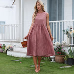 Buddha Stones Summer Casual Plaid Cotton Women's Sleeveless Dress With Pockets