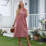 Buddha Stones Summer Casual Plaid Cotton Women's Sleeveless Dress With Pockets