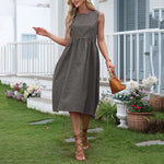 Buddha Stones Summer Casual Plaid Cotton Women's Sleeveless Dress With Pockets