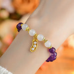 Buddha Stones Natural Amethyst White Agate Peanut Good Things Happen Spiritual Bracelet