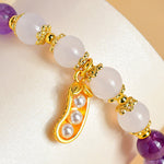 Buddha Stones Natural Amethyst White Agate Peanut Good Things Happen Spiritual Bracelet