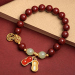 Buddha Stones Natural Cinnabar Fu Character Peanut Good Things Happen Blessing Bracelet