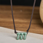 Buddha Stones Natural Green Jade 777 Angel Number Prosperity Necklace Pendant