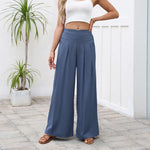 Buddha Stones Plain Color Cotton Linen High Waist Women's Wide Leg Pants With Pockets
