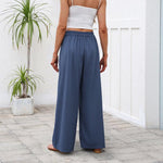 Buddha Stones Plain Color Cotton Linen High Waist Women's Wide Leg Pants With Pockets