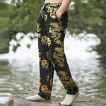 Buddha Stones Cotton Golden Dragon Pattern Men's Tapered Pants With Pockets