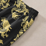 Buddha Stones Cotton Golden Dragon Pattern Men's Tapered Pants With Pockets