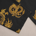 Buddha Stones Cotton Golden Dragon Pattern Men's Tapered Pants With Pockets