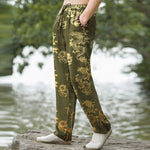 Buddha Stones Cotton Golden Dragon Pattern Men's Tapered Pants With Pockets