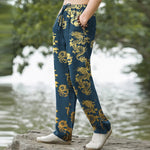 Buddha Stones Cotton Golden Dragon Pattern Men's Tapered Pants With Pockets