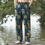 Buddha Stones Cotton Golden Dragon Pattern Men's Tapered Pants With Pockets