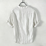 Buddha Stones Summer Half Buttons Rolled Sleeves Design Cotton Linen Men's Short Sleeve Shirt